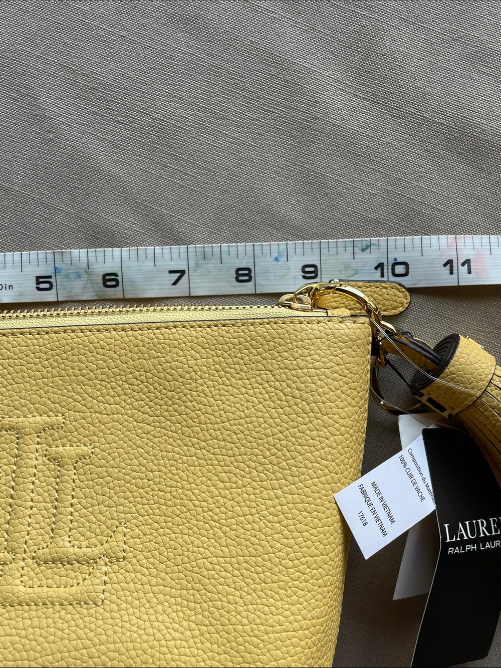 Ralph Lauren Yellow Pebbled Leather Wristlet Clutch with Tassel - Picture 11 of 13